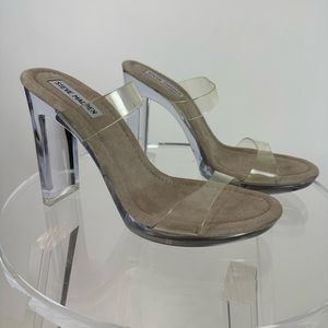 STEVE MADDEN CLEAR STRAP BLOCK HEEL SANDALS